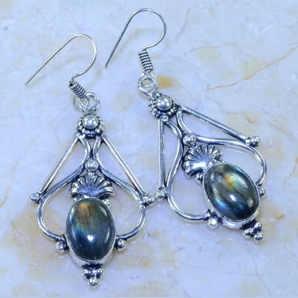 Handmade Jewelry - New Labradorite Silver Earrings. 2 1/4"